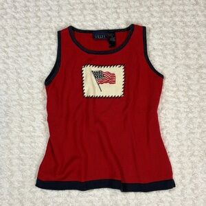 Vintage Crazy Horse American Flag Knit Sweater Tank Top Americana Medium 90s Y2K